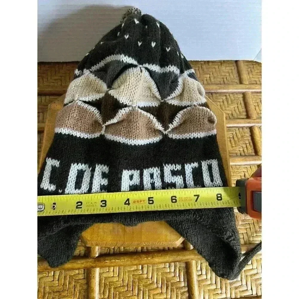 Peruvian Handmade Alpaca Wool Chullo Hat Cde‎ Pasco Earflap Winter Cap-Tan&Cream